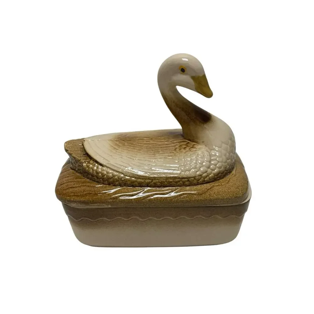 Vintage FRENCH STONEWARE DUCK SM TERRINE BAKER WITH LID PATE DISH VINTAGE